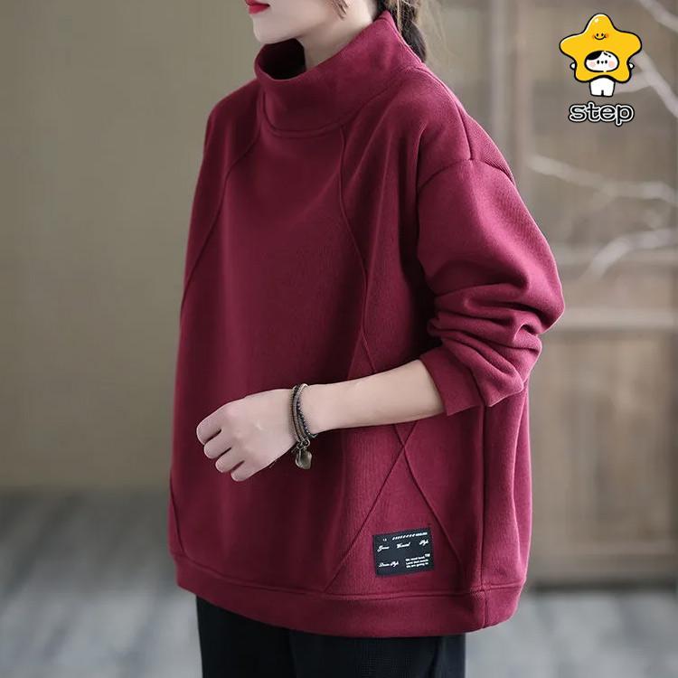 春服 モックネック トレーナー 裏起毛 スウェット プルオーバー ワイドシルエット 長袖 ハイネック トップス あったか ゆったり レディース 楽ちん | ブランド登録なし | 01