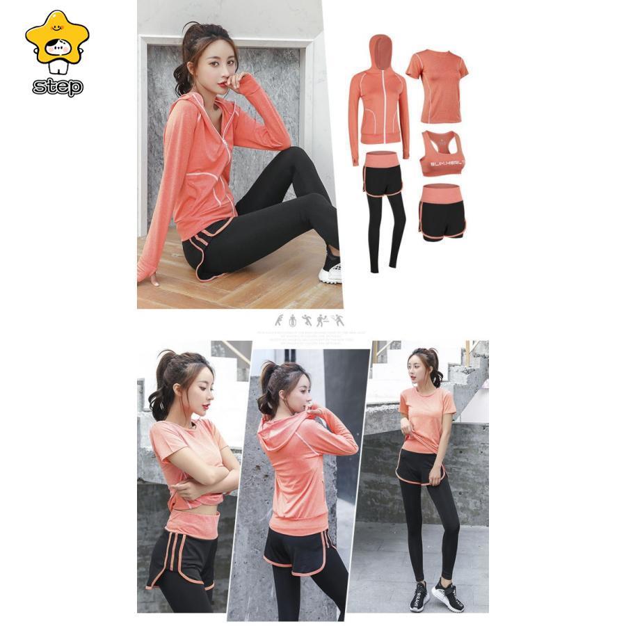 スポーツウェア レディース 上下5点セット トレーニングウェア フィットネスウェア ヨガウェア ランニングウェア スポーツブラ トップス ショーツ | ブランド登録なし | 03