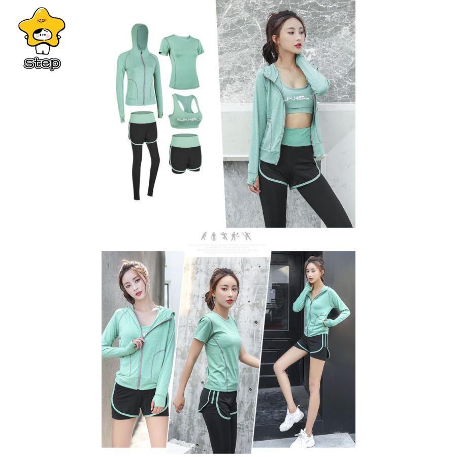 スポーツウェア レディース 上下5点セット トレーニングウェア フィットネスウェア ヨガウェア ランニングウェア スポーツブラ トップス ショーツ | ブランド登録なし | 05