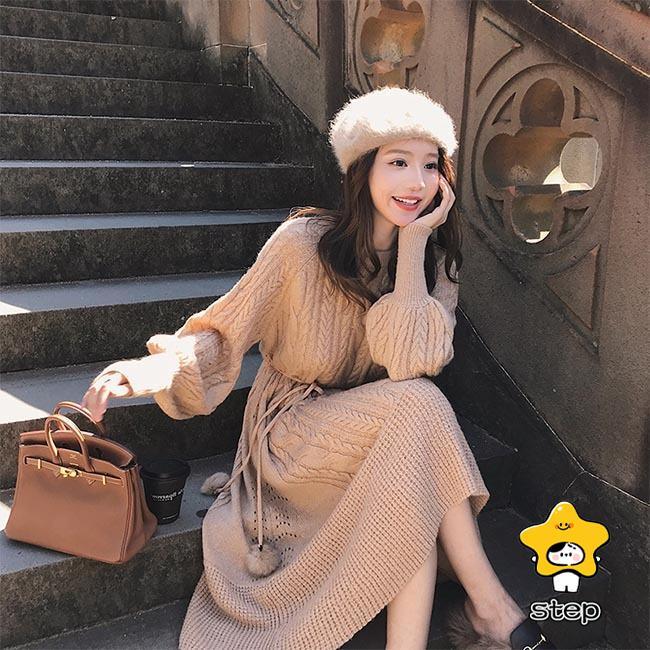 ニットワンピ バルーンスリーブ レディース ワンピース ニット ロング