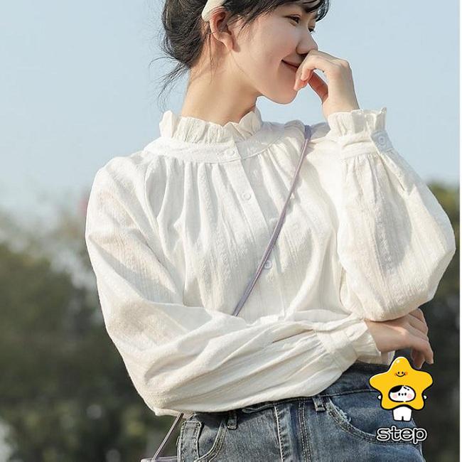 ブラウス レディース 長袖 トップス ギャザーブラウス 白 長袖ブラウス