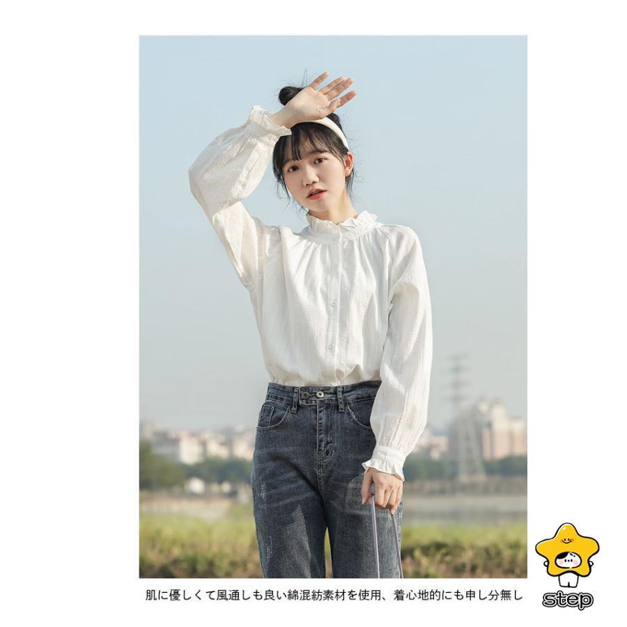 ブラウス レディース 長袖 トップス ギャザーブラウス 白 長袖ブラウス