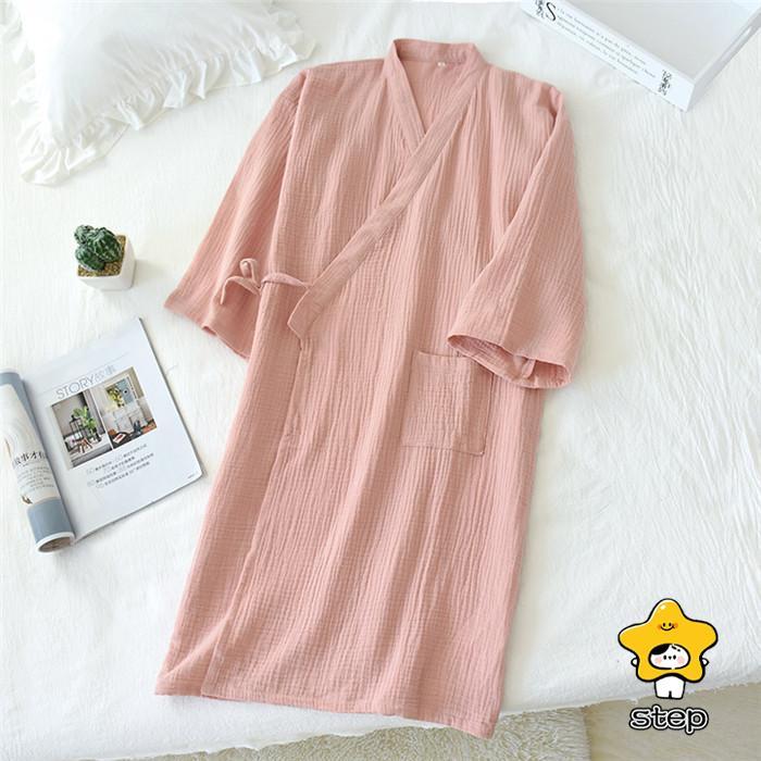 ガーゼ ガウン パジャマ ルームウェア レディース メンズ ペアパジャマ 長袖 部屋着 寝間着 大人 寝巻き 前開き カップル お揃い 綿 コットン 皺感 大きいサイズ | ブランド登録なし | 01