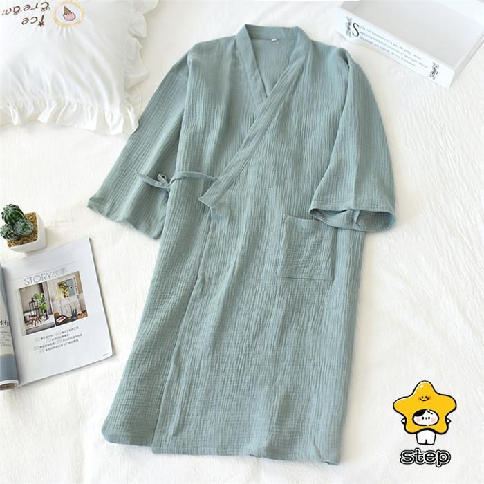 ガーゼ ガウン パジャマ ルームウェア レディース メンズ ペアパジャマ 長袖 部屋着 寝間着 大人 寝巻き 前開き カップル お揃い 綿 コットン 皺感 大きいサイズ | ブランド登録なし | 02