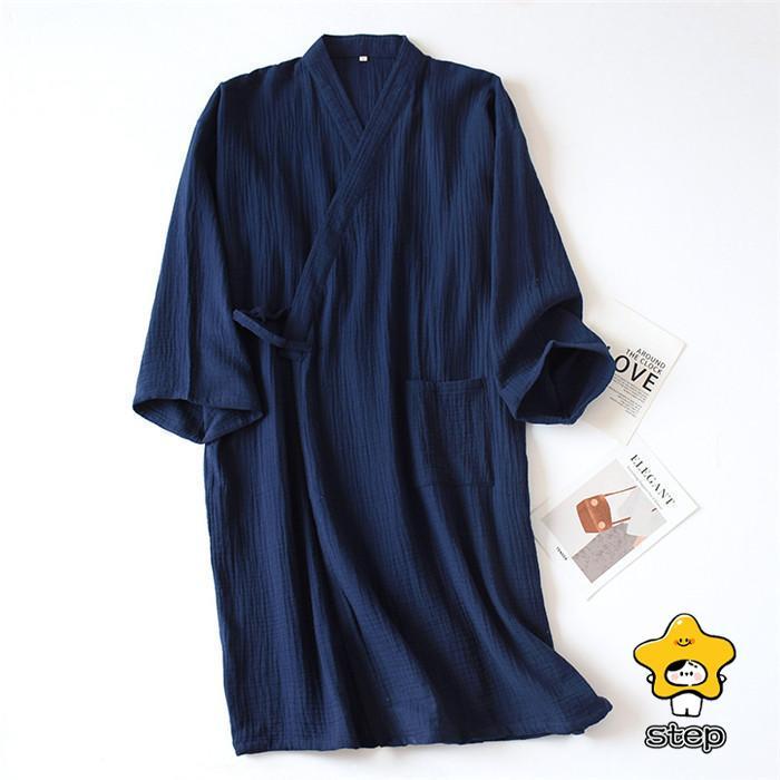 ガーゼ ガウン パジャマ ルームウェア レディース メンズ ペアパジャマ 長袖 部屋着 寝間着 大人 寝巻き 前開き カップル お揃い 綿 コットン 皺感 大きいサイズ | ブランド登録なし | 03