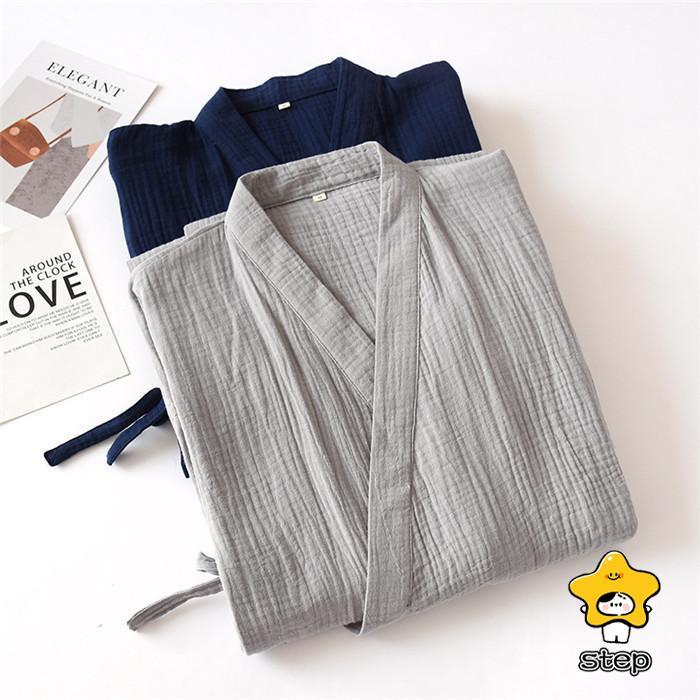 ガーゼ ガウン パジャマ ルームウェア レディース メンズ ペアパジャマ 長袖 部屋着 寝間着 大人 寝巻き 前開き カップル お揃い 綿 コットン 皺感 大きいサイズ | ブランド登録なし | 04