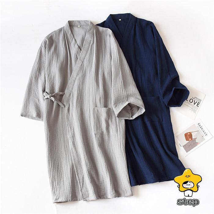 ガーゼ ガウン パジャマ ルームウェア レディース メンズ ペアパジャマ 長袖 部屋着 寝間着 大人 寝巻き 前開き カップル お揃い 綿 コットン 皺感 大きいサイズ | ブランド登録なし | 05