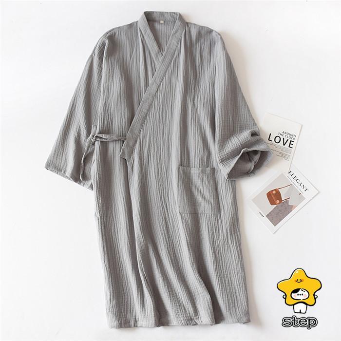 ガーゼ ガウン パジャマ ルームウェア レディース メンズ ペアパジャマ 長袖 部屋着 寝間着 大人 寝巻き 前開き カップル お揃い 綿 コットン 皺感 大きいサイズ | ブランド登録なし | 06