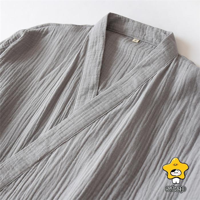 ガーゼ ガウン パジャマ ルームウェア レディース メンズ ペアパジャマ 長袖 部屋着 寝間着 大人 寝巻き 前開き カップル お揃い 綿 コットン 皺感 大きいサイズ | ブランド登録なし | 07