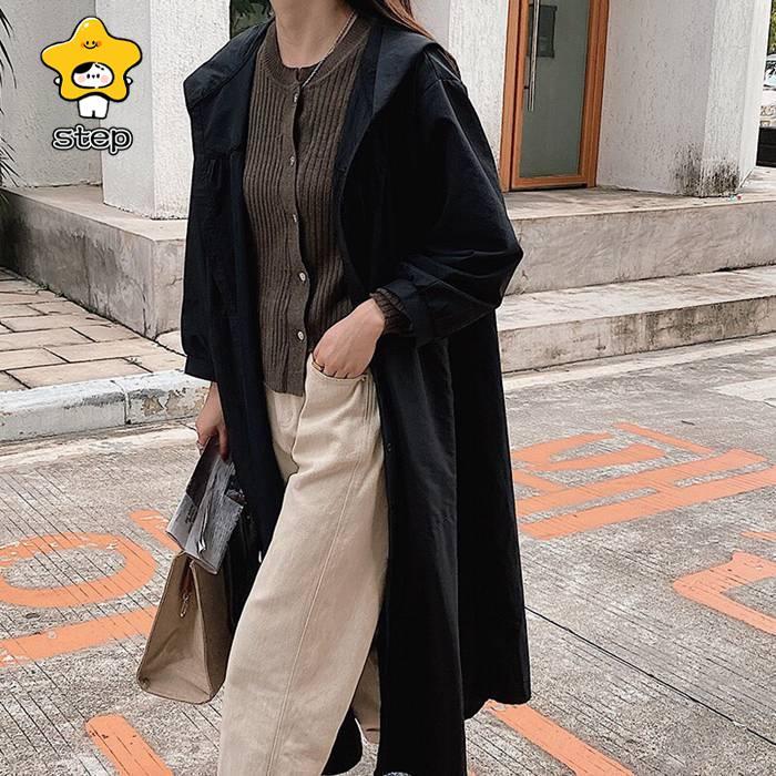 トレンチコート ロングコート シャツワンピース　ロング丈　羽織り 体型カバー 大きいサイズ ドルマン ビッグシルエット レディース 秋 | ブランド登録なし | 01