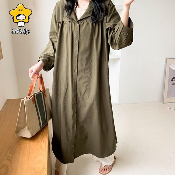 トレンチコート ロングコート シャツワンピース　ロング丈　羽織り 体型カバー 大きいサイズ ドルマン ビッグシルエット レディース 秋 | ブランド登録なし | 03