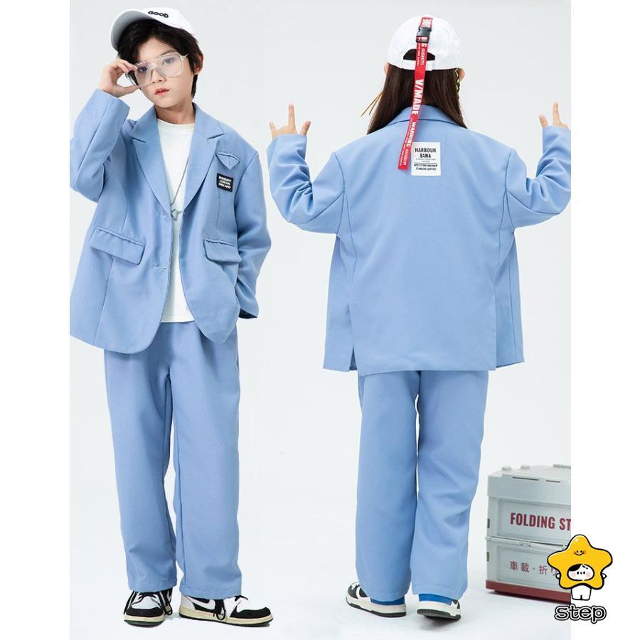 ダンス 衣装 キッズ ヒップホップ セットアップ ダンススーツ 長袖 青色スーツ ジャケット パンツ 長ズボン 上下セット 2点セット へそ出し ジャズダンス 衣装 | ブランド登録なし | 03