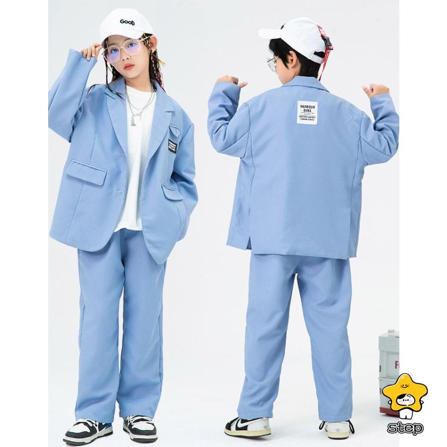 ダンス 衣装 キッズ ヒップホップ セットアップ ダンススーツ 長袖 青色スーツ ジャケット パンツ 長ズボン 上下セット 2点セット へそ出し ジャズダンス 衣装 | ブランド登録なし | 04