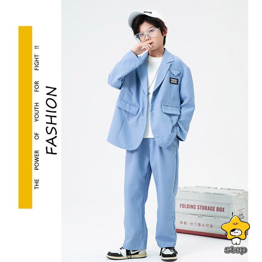 ダンス 衣装 キッズ ヒップホップ セットアップ ダンススーツ 長袖 青色スーツ ジャケット パンツ 長ズボン 上下セット 2点セット へそ出し ジャズダンス 衣装 | ブランド登録なし | 05