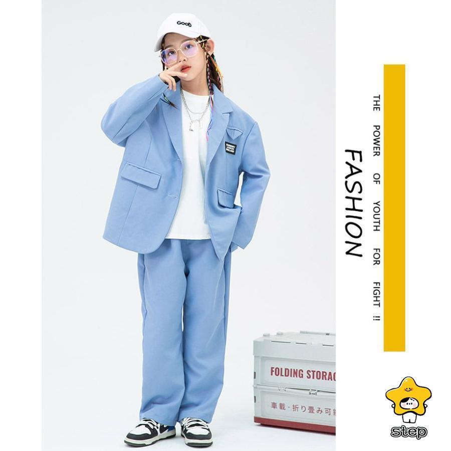 ダンス 衣装 キッズ ヒップホップ セットアップ ダンススーツ 長袖 青色スーツ ジャケット パンツ 長ズボン 上下セット 2点セット へそ出し ジャズダンス 衣装 | ブランド登録なし | 07