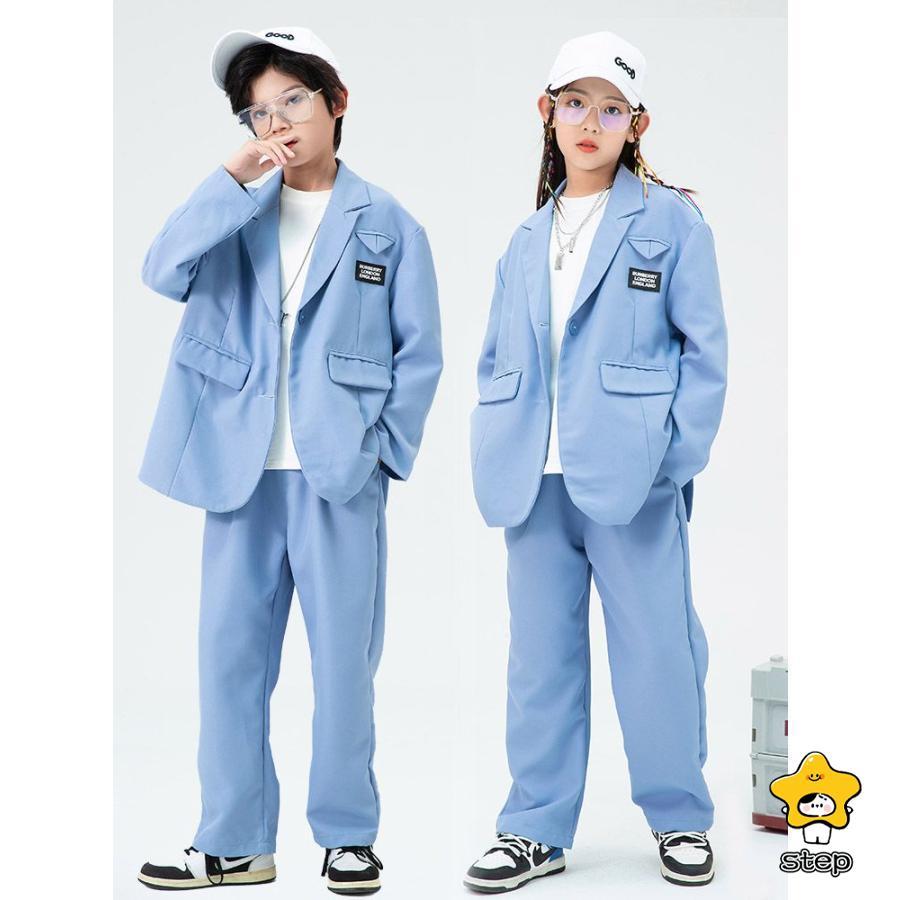 ダンス 衣装 キッズ ヒップホップ セットアップ ダンススーツ 長袖 青色スーツ ジャケット パンツ 長ズボン 上下セット 2点セット へそ出し ジャズダンス 衣装 | ブランド登録なし | 09