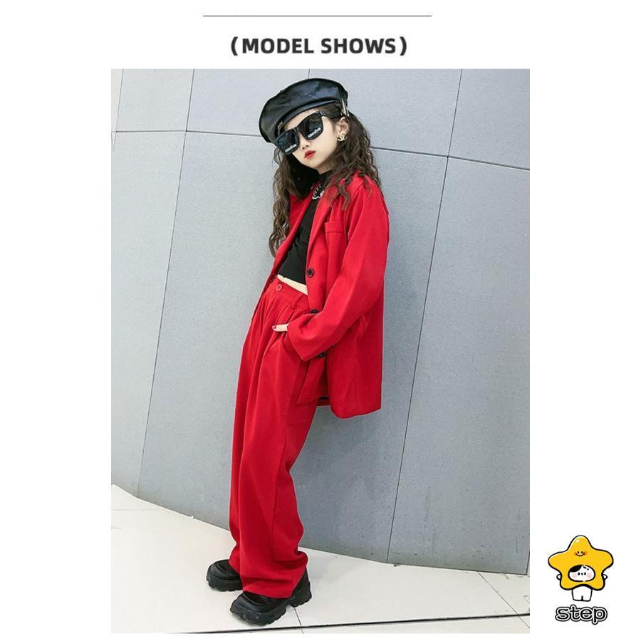 キッズ ダンス 衣装 セットアップ ヒップホップ 赤 パンツスーツ ダンススーツ ブレザー 女の子 スーツ お祝い 長ズボン ダンス衣装 長袖 赤 かっこいい 韓国 子 | ブランド登録なし | 04