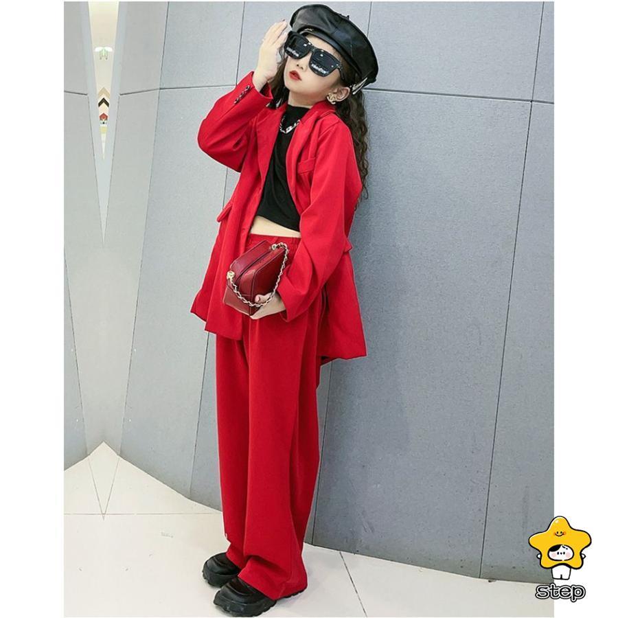 キッズ ダンス 衣装 セットアップ ヒップホップ 赤 パンツスーツ ダンススーツ ブレザー 女の子 スーツ お祝い 長ズボン ダンス衣装 長袖 赤 かっこいい 韓国 子 | ブランド登録なし | 05