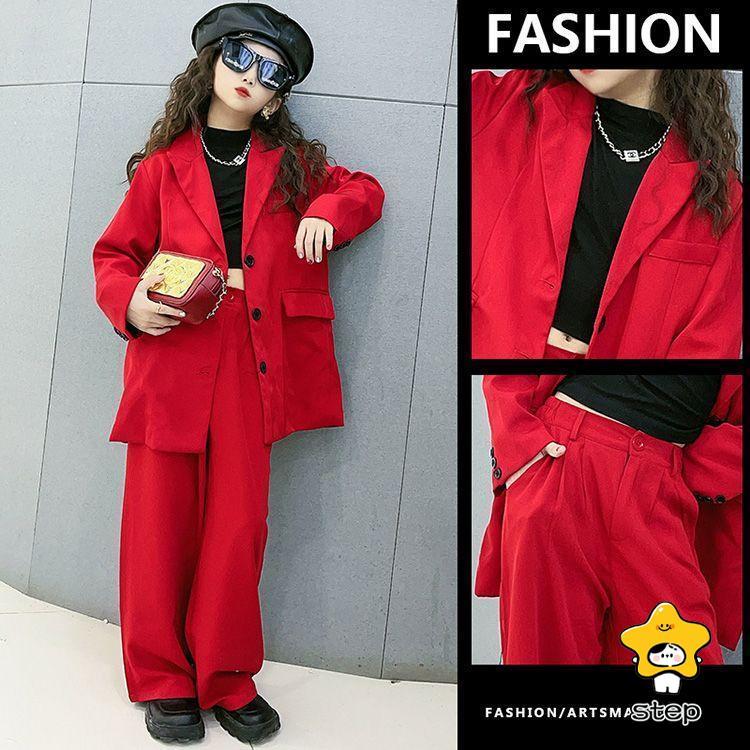 キッズ ダンス 衣装 セットアップ ヒップホップ 赤 パンツスーツ ダンススーツ ブレザー 女の子 スーツ お祝い 長ズボン ダンス衣装 長袖 赤 かっこいい 韓国 子 | ブランド登録なし | 07