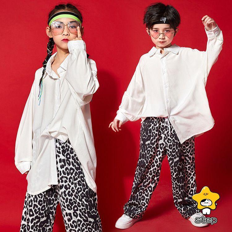 ダンス衣装 キッズ ヒップホップ セットアップ ホワイト 白 長袖 t