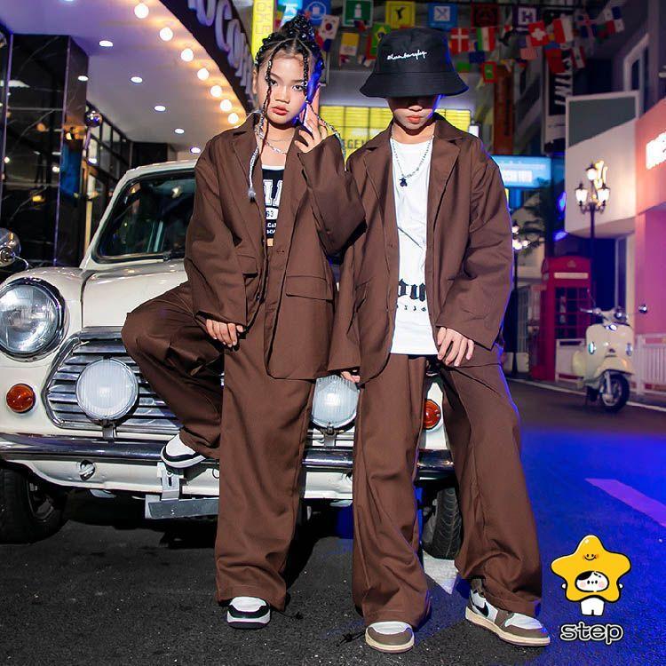 キッズ ダンス衣装 茶色 スーツ ヒップホップ セットアップ かっこいい 男の子 女の子 韓国 K-pop衣装 ジャズダンス かっこいい ジャケット パンツスーツ 卒業式 | ブランド登録なし | 02