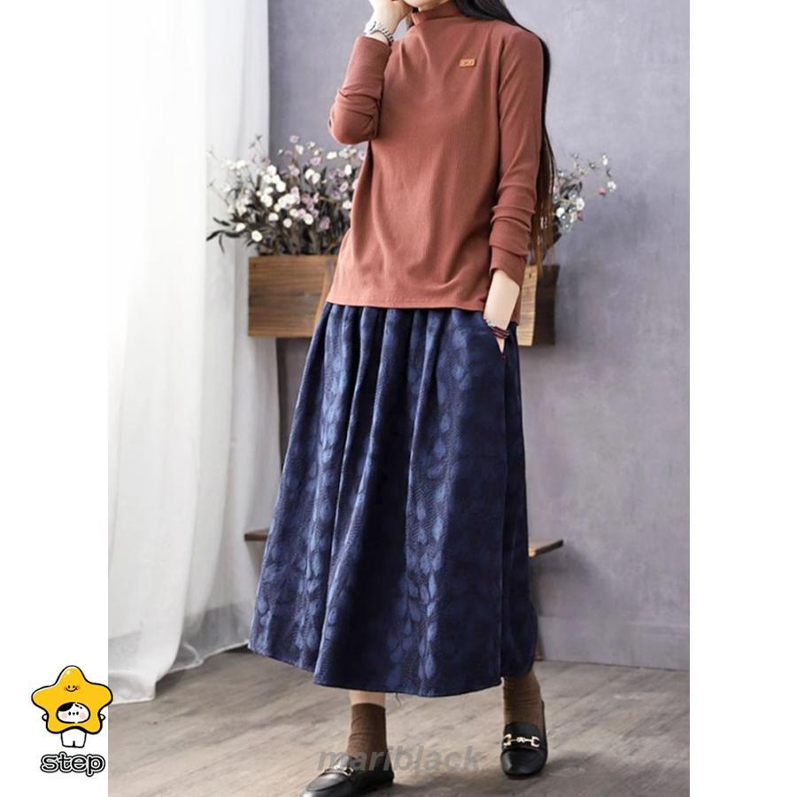 ジャガード フレア ロング スカート ボトムス ミモレ 柄 ウエストゴム ゆったり 大きめ 無地 可愛い カジュアル シンプル きれいめ 秋 冬 レディース 韓国ファッ | ブランド登録なし | 10