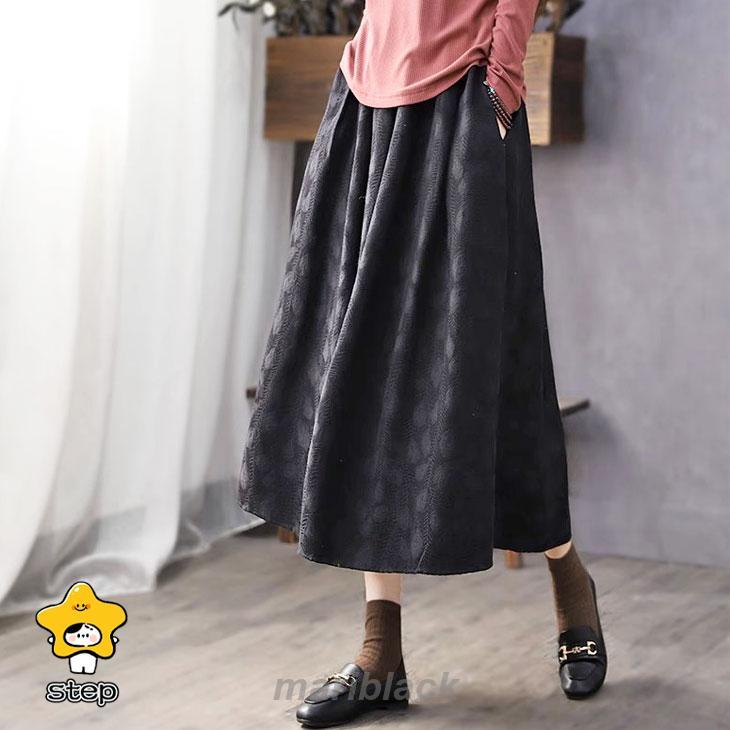 ジャガード フレア ロング スカート ボトムス ミモレ 柄 ウエストゴム ゆったり 大きめ 無地 可愛い カジュアル シンプル きれいめ 秋 冬 レディース 韓国ファッ | ブランド登録なし | 12