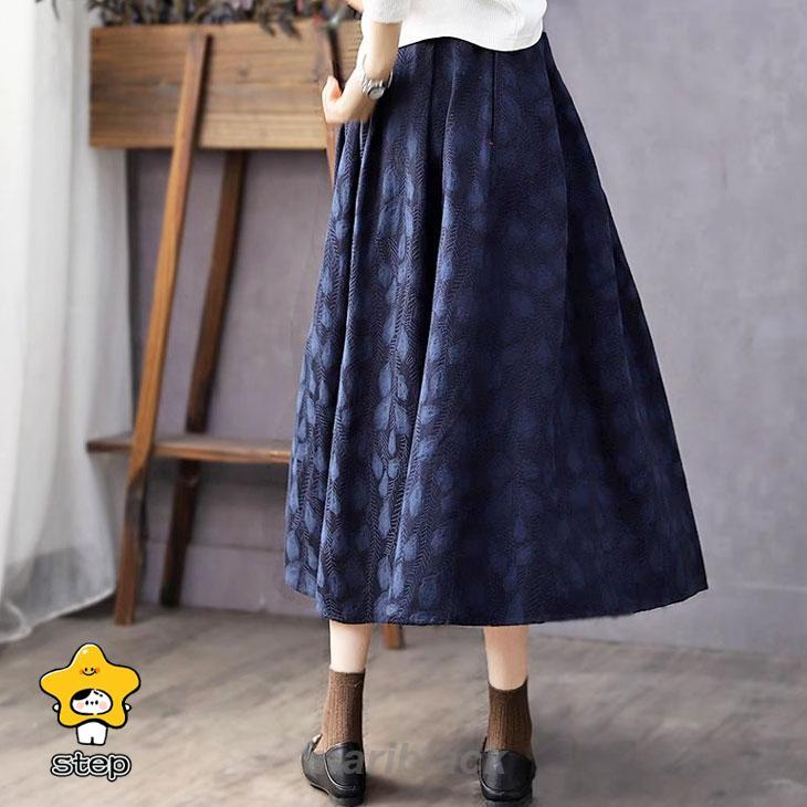 ジャガード フレア ロング スカート ボトムス ミモレ 柄 ウエストゴム ゆったり 大きめ 無地 可愛い カジュアル シンプル きれいめ 秋 冬 レディース 韓国ファッ | ブランド登録なし | 08