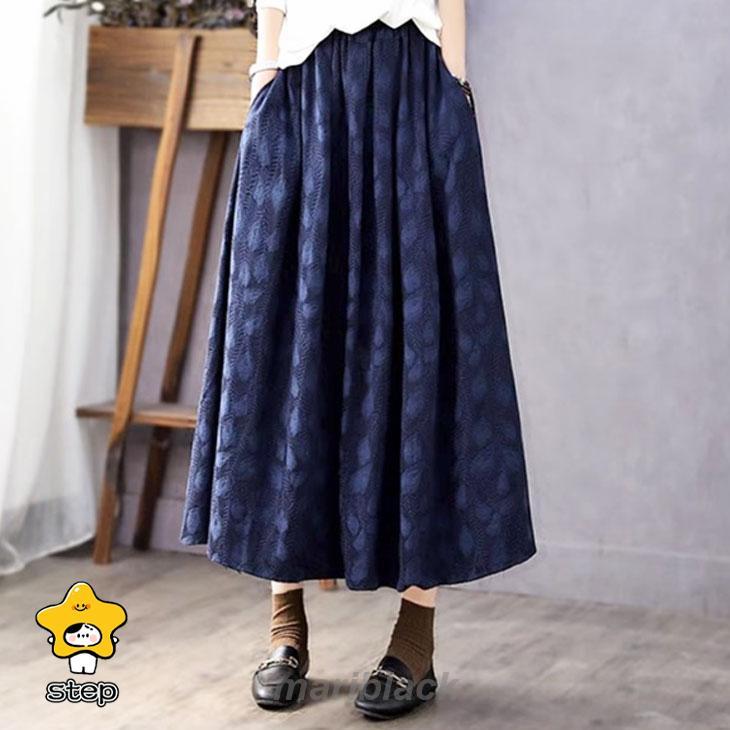 ジャガード フレア ロング スカート ボトムス ミモレ 柄 ウエストゴム ゆったり 大きめ 無地 可愛い カジュアル シンプル きれいめ 秋 冬 レディース 韓国ファッ | ブランド登録なし | 09