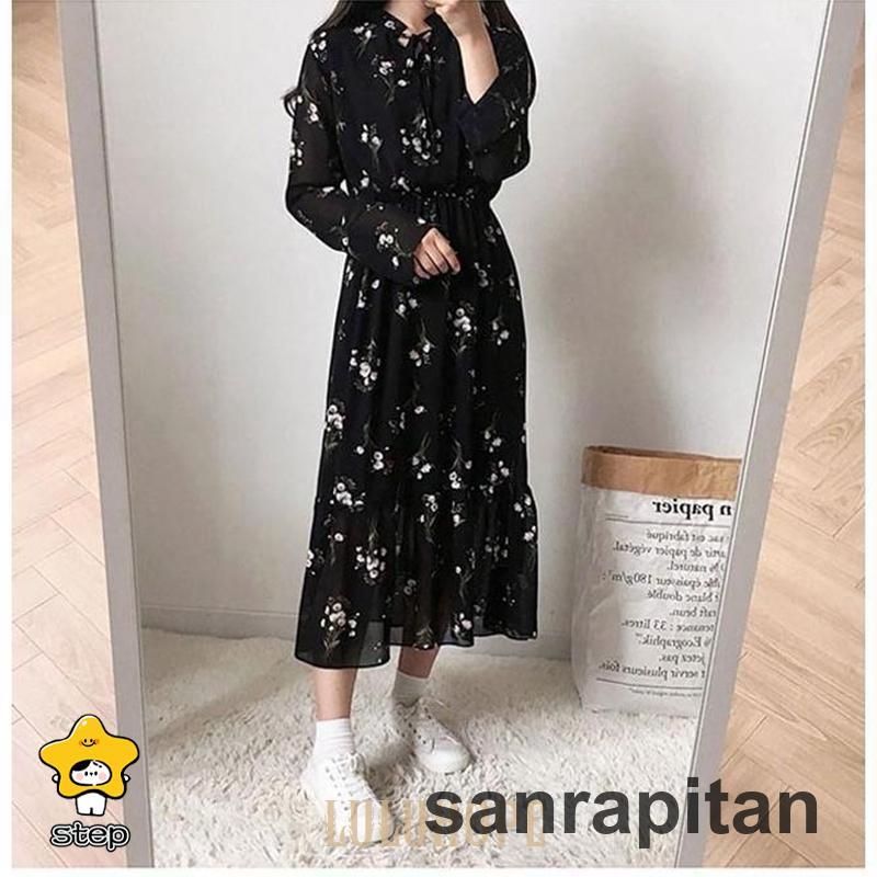 春 夏 シフォンワンピース 花柄 レディース ワンピース 長袖 ロング