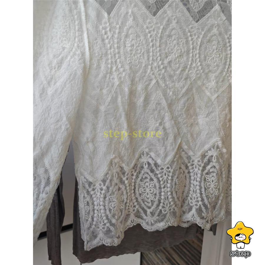 ブラウス 透かし編み 花柄 長袖 シャツブラウス レディース トップス プルオーバー tシャツ レース 通勤 OL 体型カバー 春夏 コーデ 重ね着 20代 30代 | ブランド登録なし | 07