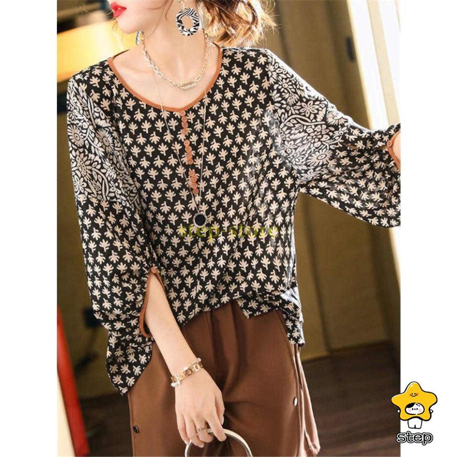 ブラウス レディース シャツ 40代 春夏新作 オシャレ 花柄 Tシャツ 七分袖 トップス 大きいサイズ レションTシャツ 大人 通勤 30代 50代  おしゃれ 可愛い | ブランド登録なし | 03