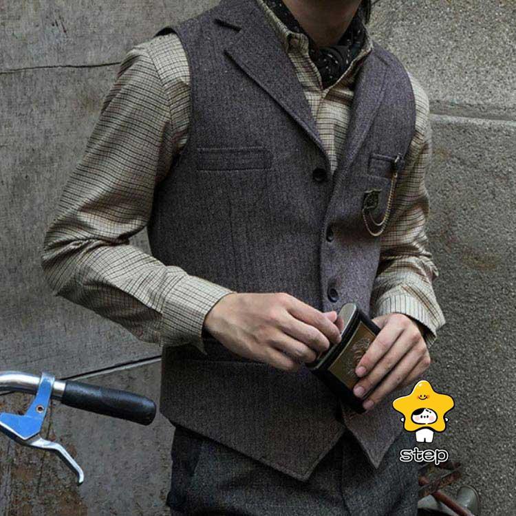 ベスト メンズ スーツ ジレ ツイード ウール混 暖かい スリム 大きいサイズ ビジネス 細身 ビジネス 結婚式ベスト フォーマル  紳士 カジュアル | ブランド登録なし | 02