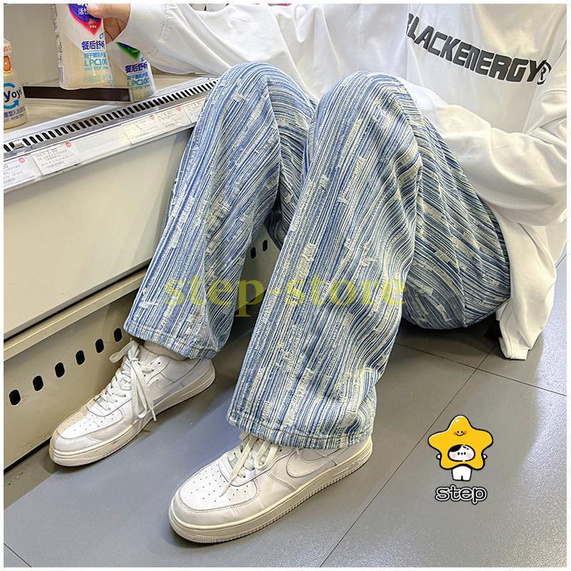 ワイドパンツ ジーンズ メンズ ダメージ加工 ロング丈 おしゃれ 個性 ストレート ゆったり ストリート系 デニムパンツ | ブランド登録なし | 08
