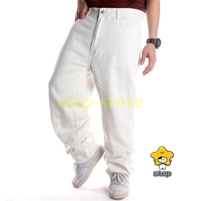 極太 デニムパンツ メンズ ジーンズ 白 ルーズフィット ホワイト B系