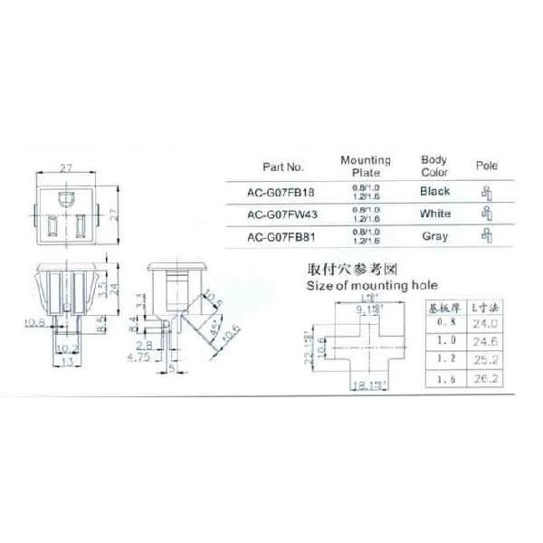 EDK  エコー電子　 AC-G07FB18   ( AC OUTLET  ) ( 5個セット ) |  | 01