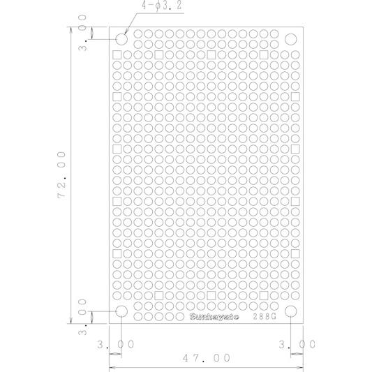 サンハヤト 基板  ICB-288G   小型ユニバーサル基板　片面・ガラスコンポジット1.2t・72×47mm | 