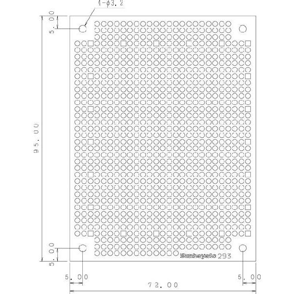 サンハヤト 基板  ICB-293   小型ユニバーサル基板　片面・紙フェノール1.6t・95×72mm | 