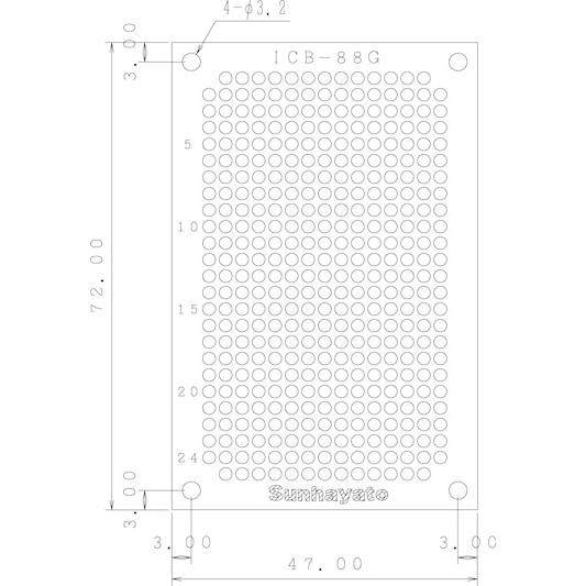 サンハヤト 基板  ICB-88G   小型ユニバーサル基板　片面・ガラスコンポジット1.2t・72×47mm | 