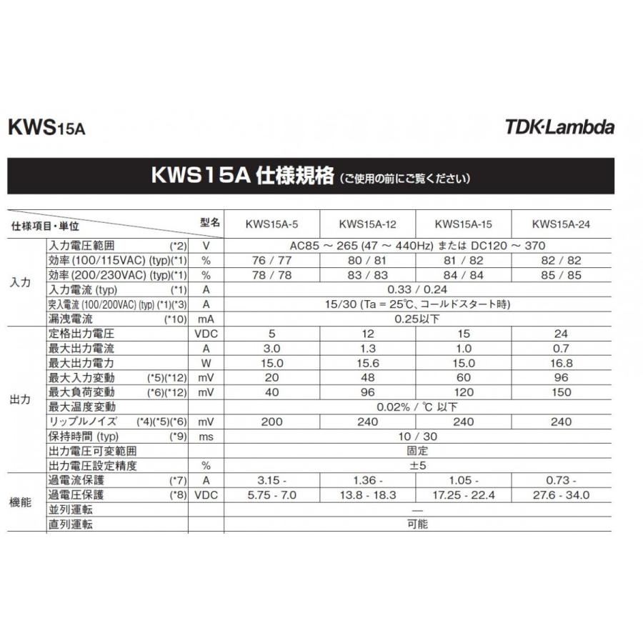 TDKラムダ  KWS15A-12  AC入力電源（AC-DCコンバータ） |  | 03