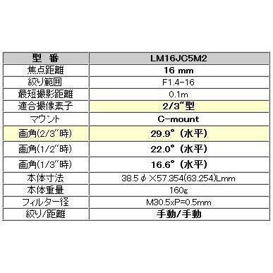 CCTVレンズ 興和(KOWA：コーワ) LM16JC5M2   5メガ 対応　   2/3"型C マウント |  | 03