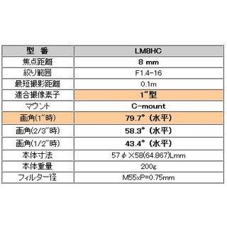 CCTVレンズ 興和(KOWA：コーワ)・メガピクセルCマウントレンズ：LM8HC |  | 03