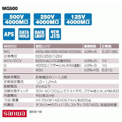 三和電気計器 [サンワ SANWA]   MG-500   絶縁抵抗計 |  | 01