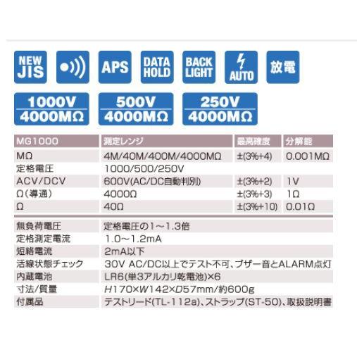 三和電気計器 [サンワ SANWA]  MG1000  絶縁抵抗器　新JIS対応/デジタル・測定ラインの活線状態を自動判別 |  | 01