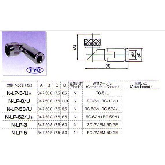 トーコネ（東洋コネクター） N型 プラグ（L曲がり） N-LP-3 |  | 01