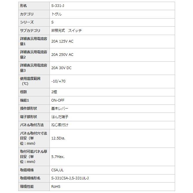 日本開閉器工業 NKK スイッチ S-331-J | 