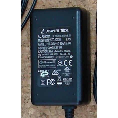 海外/国内 スイッチング ＡＣアダプター STD-12030 12V 3A DCプラグ（外形5.5mm内径2.1mm）（Acケーブル1.8ｍ付き） |  | 02