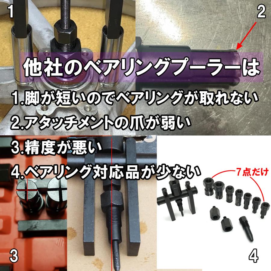ベアリングプーラーセット スペーサー不要・脚長 工具 内掛け 引き抜き 日本語説明書付き 台湾製 メンテナンス 8 10 12 15 17 20 25 30 32 35 mm 11035 |  | 01