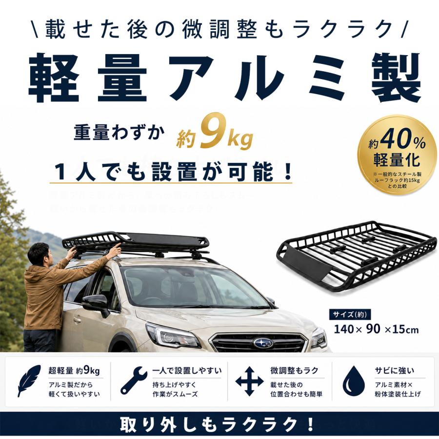 ルーフラック アルミ おしゃれ 軽自動車 コンパクトカー カーゴラック ルーフバスケット マッドブラック パウダーコート 1400×900 取付紹介動画あり R06 |  | 01