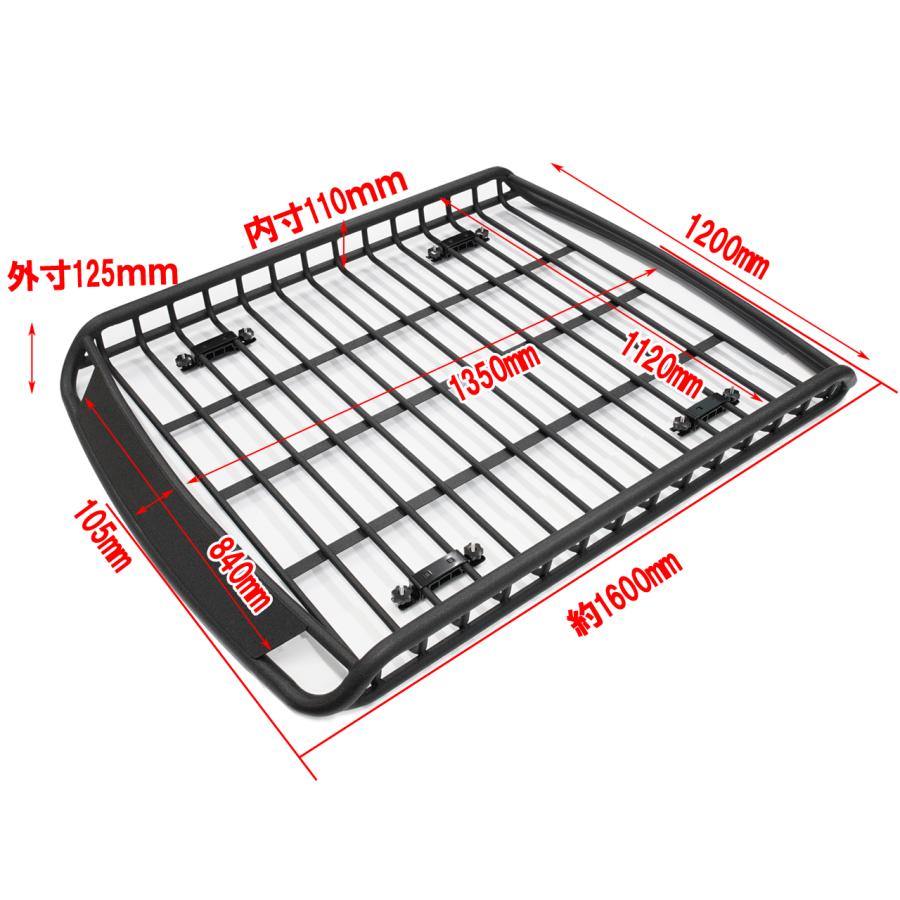 ルーフラック アルミ 組立不要 カーゴラック ルーフバスケット ルーフキャリア ブラック R14 |  | 05